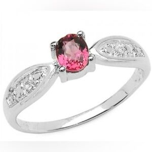 Ring-White Gold Rhodium Over Solid Sterling Silver 0.5CTWSapphire & 0.03CTWTopaz